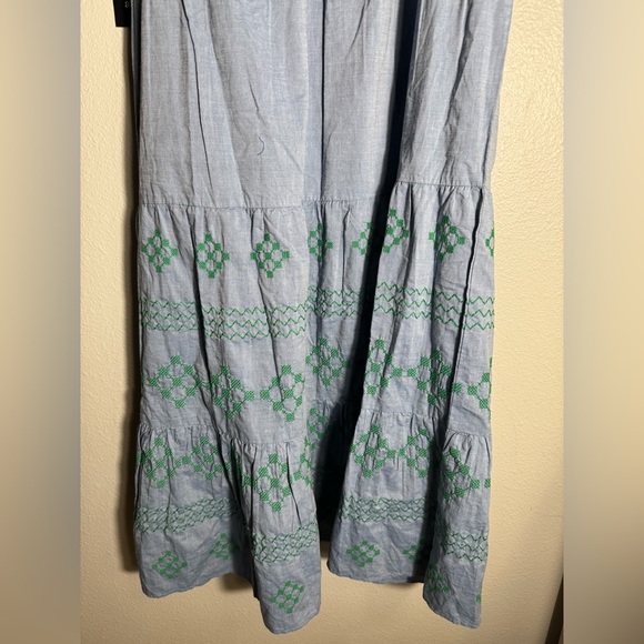 TNUCK BEACH Emerald Embroidered Chambray Salty Paloma Caftan size large - Picture 7 of 11